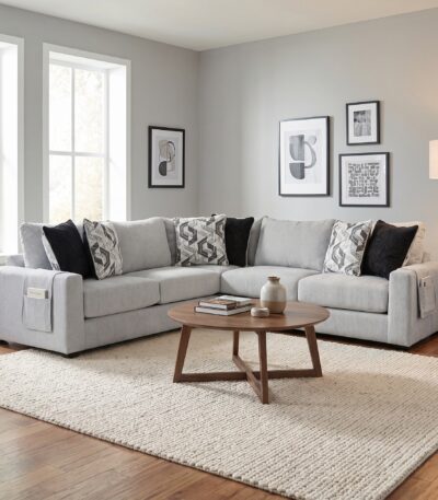 Jefferson 5 Seater Fabric Corner Sofa Set - Ash Grey - Square Block Legs