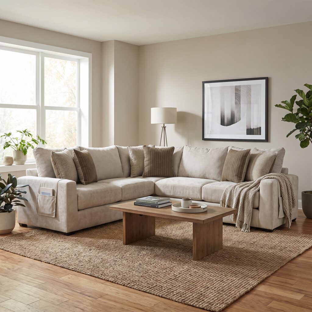 Minnesota 5 Seater Fabric Corner Sofa Set - Warm Oatmeal