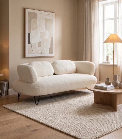 Peppo 2 Seater Boucle Fabric Loveseat - Warm Ivory