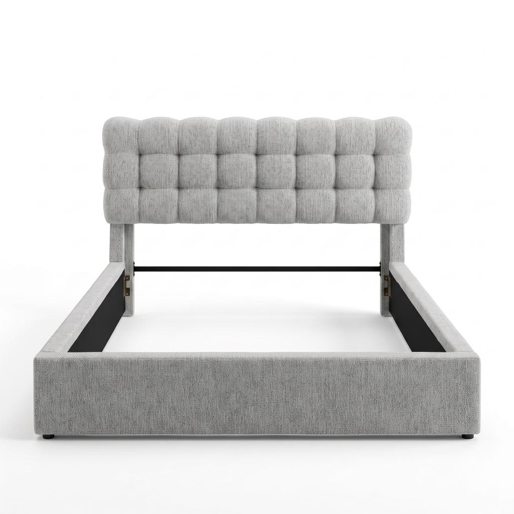 63-30-00015-4.jpg Queen upholstered bed with biscuit-tufted Light Grey fabric headboard — view 3