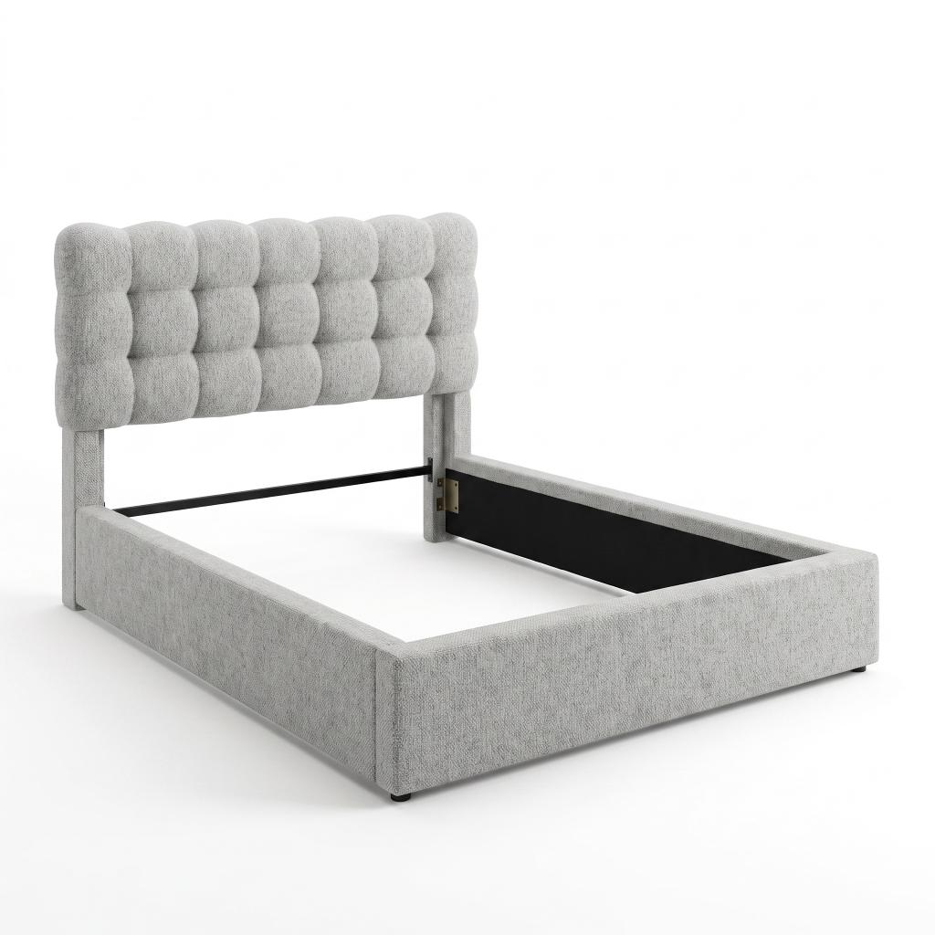 63-30-00015-6.jpg Queen upholstered bed with biscuit-tufted Light Grey fabric headboard — view 5