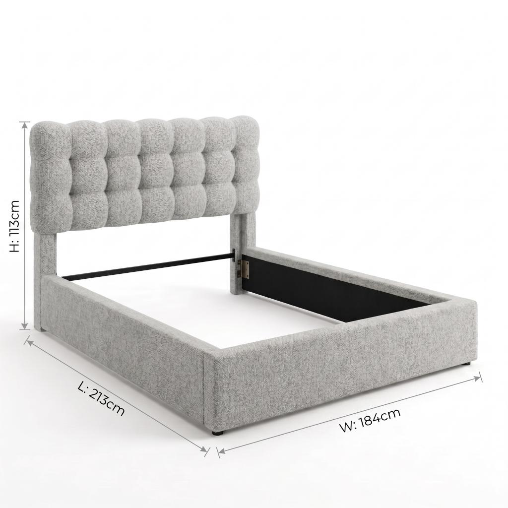 63-30-00015-7.jpg Queen upholstered bed with biscuit-tufted Light Grey fabric headboard — view 6